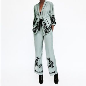 NEW! ZARA Velvet Embroidered Bottoms